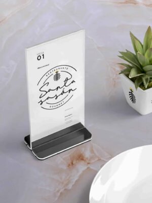 Mẫu menu nhà hàng, quán cà phê bằng mica trong suốt đế mica đen