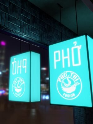 Biển quảng cáo hộp đèn mica màu khung sắt