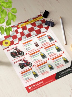 Thiết kế bảng báo giá A4 màu đỏ cho sản phẩm dầu nhớt xe máy