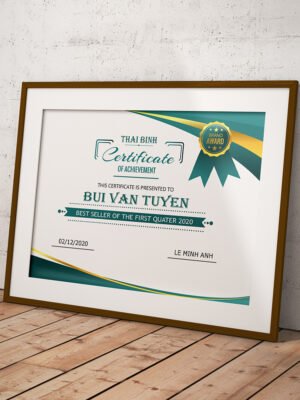 Thiết kế chứng nhận hoàn thành - certificate họa tiết xanh