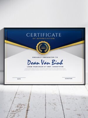 Thiết kế chứng nhận hoàn thành chương trình học họa tiết màu xanh