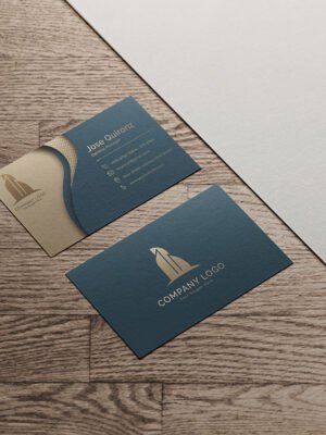 Mẫu thiết kế danh thiếp vàng gold và xanh rêu với họa tiết lượn sóng