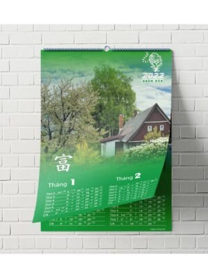 Thiết kế lịch treo tường 7 tờ màu xanh lá phong cách nhà cửa