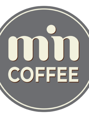 Logo quán cà phê màu xám chữ trắng ngà