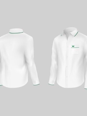 Thiết kế mẫu áo đồng phục sơ mi viền xanh có logo