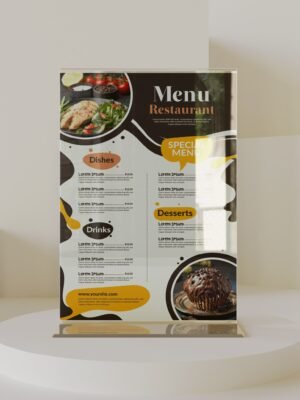 Menu nhà hàng thân đế bằng mica, nội dung giấy in