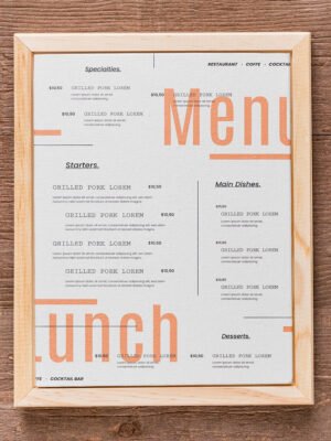 Thiết kế menu nhà hàng in vải thô, khung gỗ