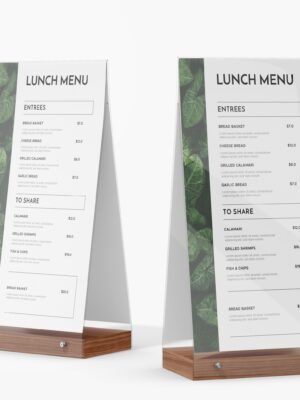 Thiết kế menu nhà hàng quán ăn bằng mica đế gỗ