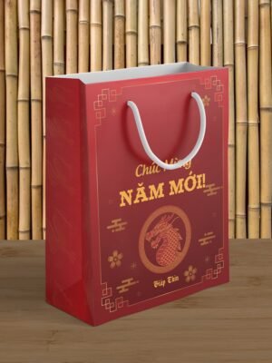 Thiết kế túi đựng quà tết màu đỏ với họa tiết vàng