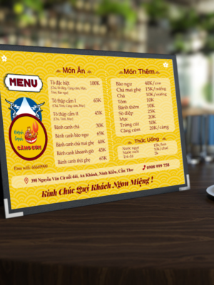 Thiết kế menu nhà hàng cỡ A4 ngang màu vàng theo phong cách cổ điển