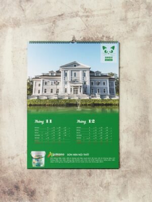 Thiết kế lịch treo tường 7 tờ màu xanh lá cây cho công ty sơn nước, vật liệu xây dựng