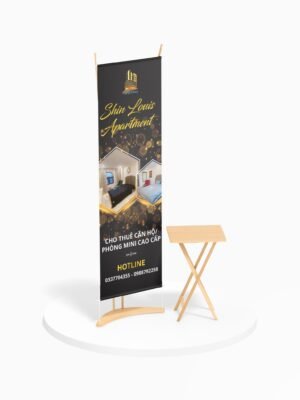 Standee giới thiệu dịch vụ bất động sản với khung treo tùy chỉnh