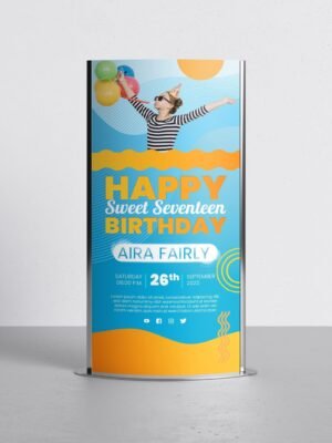 Mẫu standee khung kim loại uốn cung tròn hai phía