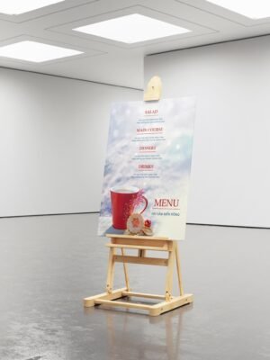 Standee thiết kế phá cách với khung gỗ tùy chỉnh