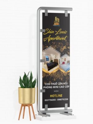 Standee lồng mica đặt trong khung thép không gỉ
