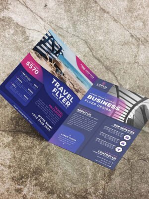 Tờ rơi A5 4 mặt thiết kế gập đôi với phong cách màu xanh đậm