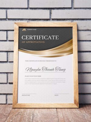 Chứng nhận với thiết kế ribbon màu vàng nâu
