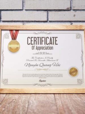 Mẫu thiết kế chứng nhận đạt huy chương tông màu vàng nâu