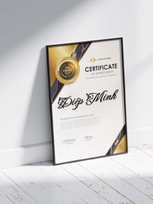 Mẫu thiết kế chứng nhận, certificate màu vàng đen sang trọng