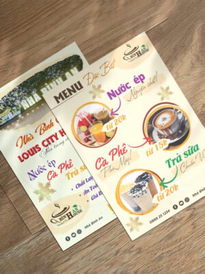 Thiết kế tờ rơi menu ít món cho cửa hàng đồ uống, cà phê, fastfood