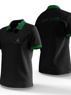 Thiết kế mẫu áo phông đen cổ xanh, logo xanh