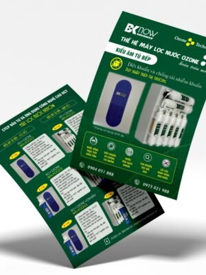 Thiết kế tờ rơi sản phẩm máy lọc nước Ozone màu xanh lá cây