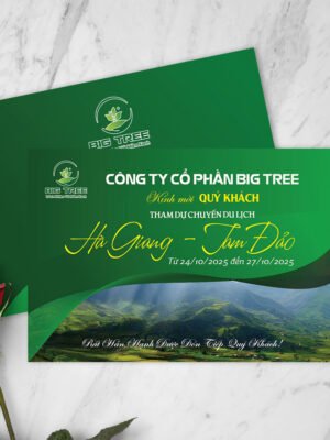 Thiết kế thư mời sự kiện du lịch màu xanh khổ ngang 17x12 cm