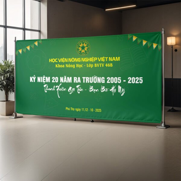 Thiết kế backdrop sự kiện kỷ niệm 20 năm ngày ra trường học viện Nông nghiệp màu xanh - Hình ảnh 2
